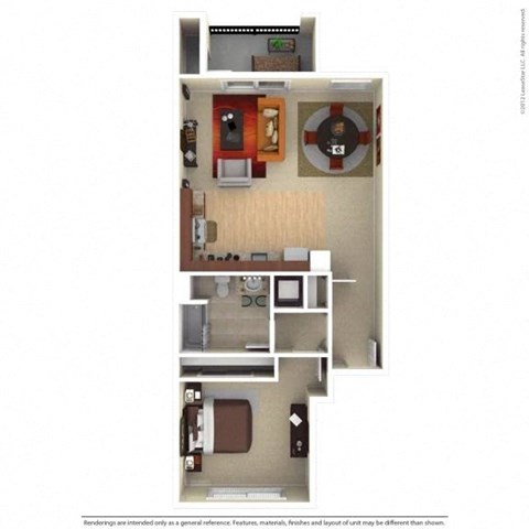 1x1 Floor Plan 800-801 and 836-844 sf
